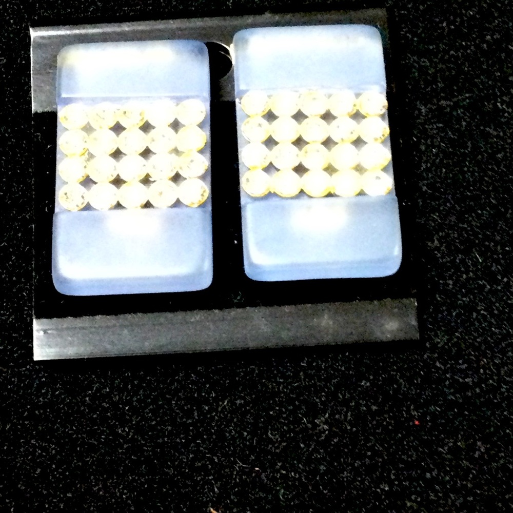 Blue Lucite rhinestone embellished earrings